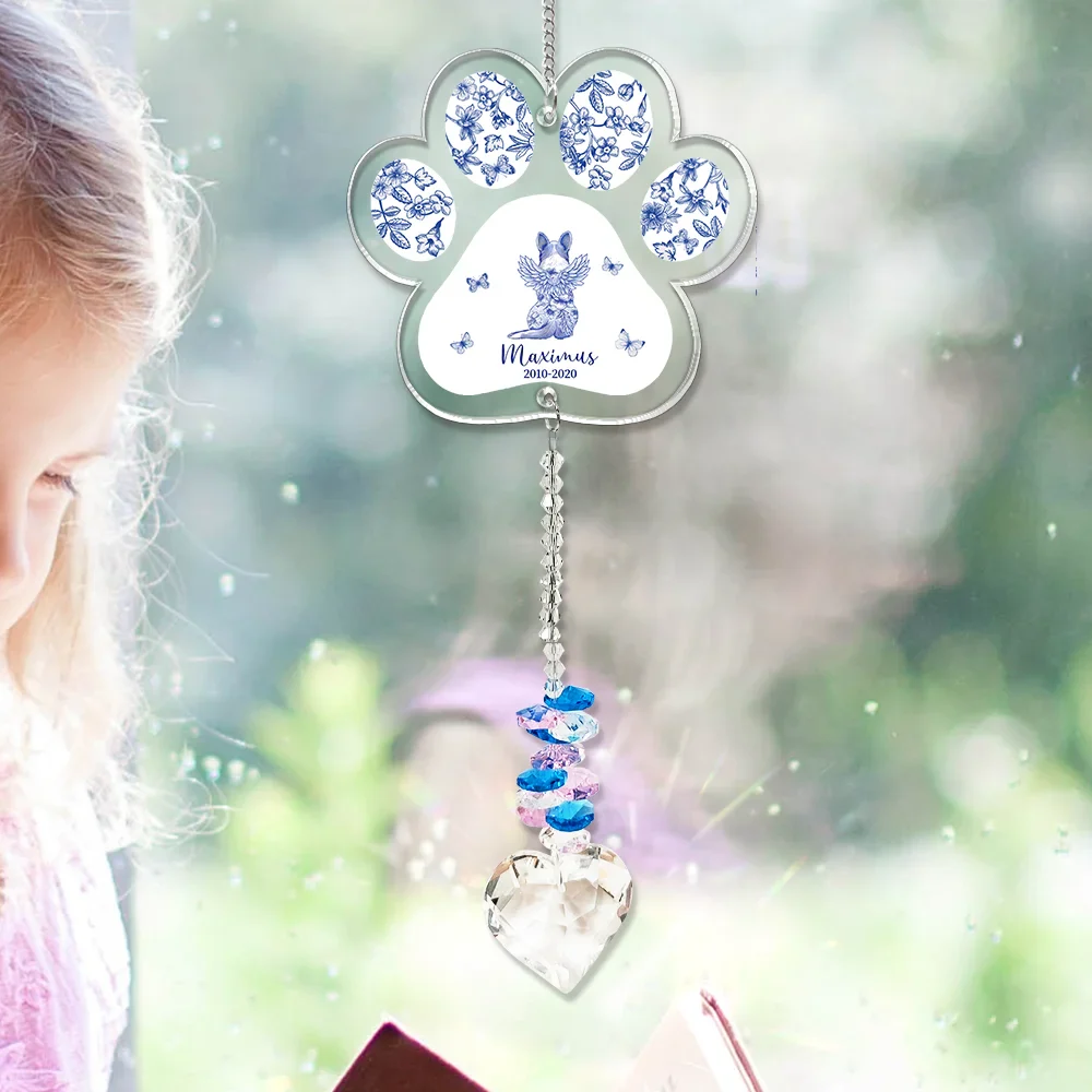 Toile De Jouy Dog Forever Bloom - Personalized Heart Crystal Suncatcher - Image 6