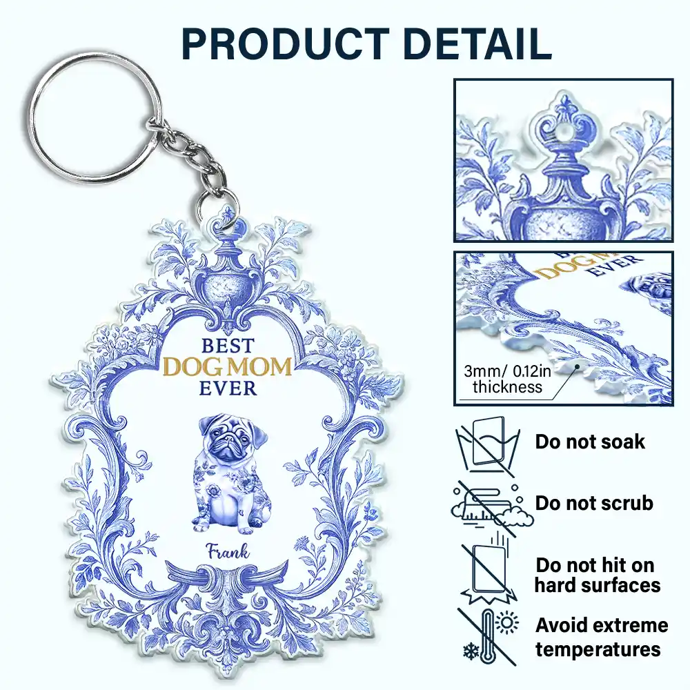 Toile De Jouy Dog Mom - Personalized Acrylic Keychain - Image 6