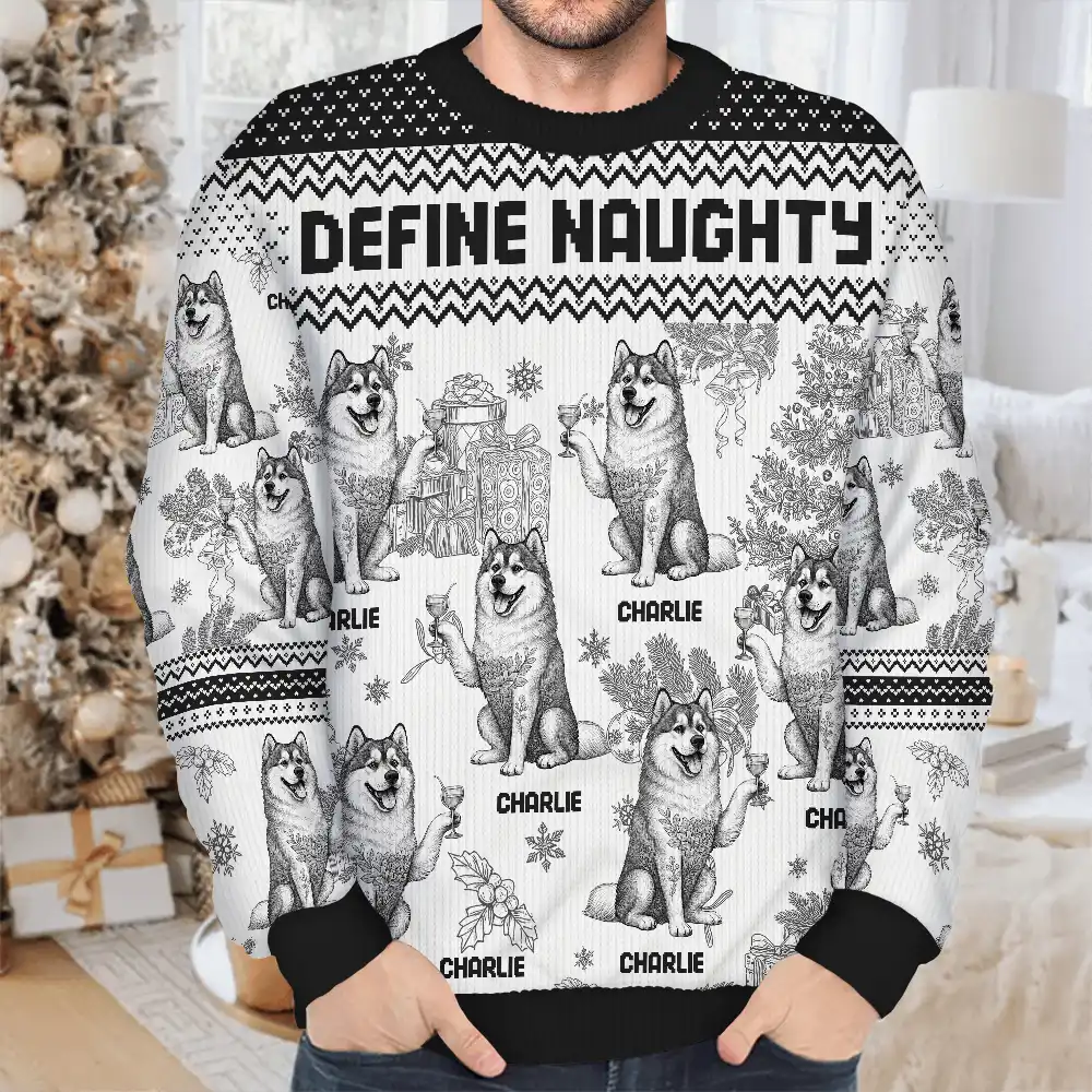 Toile De Jouy Feliz Navidog - Personalized Unisex Ugly Sweater - Image 4