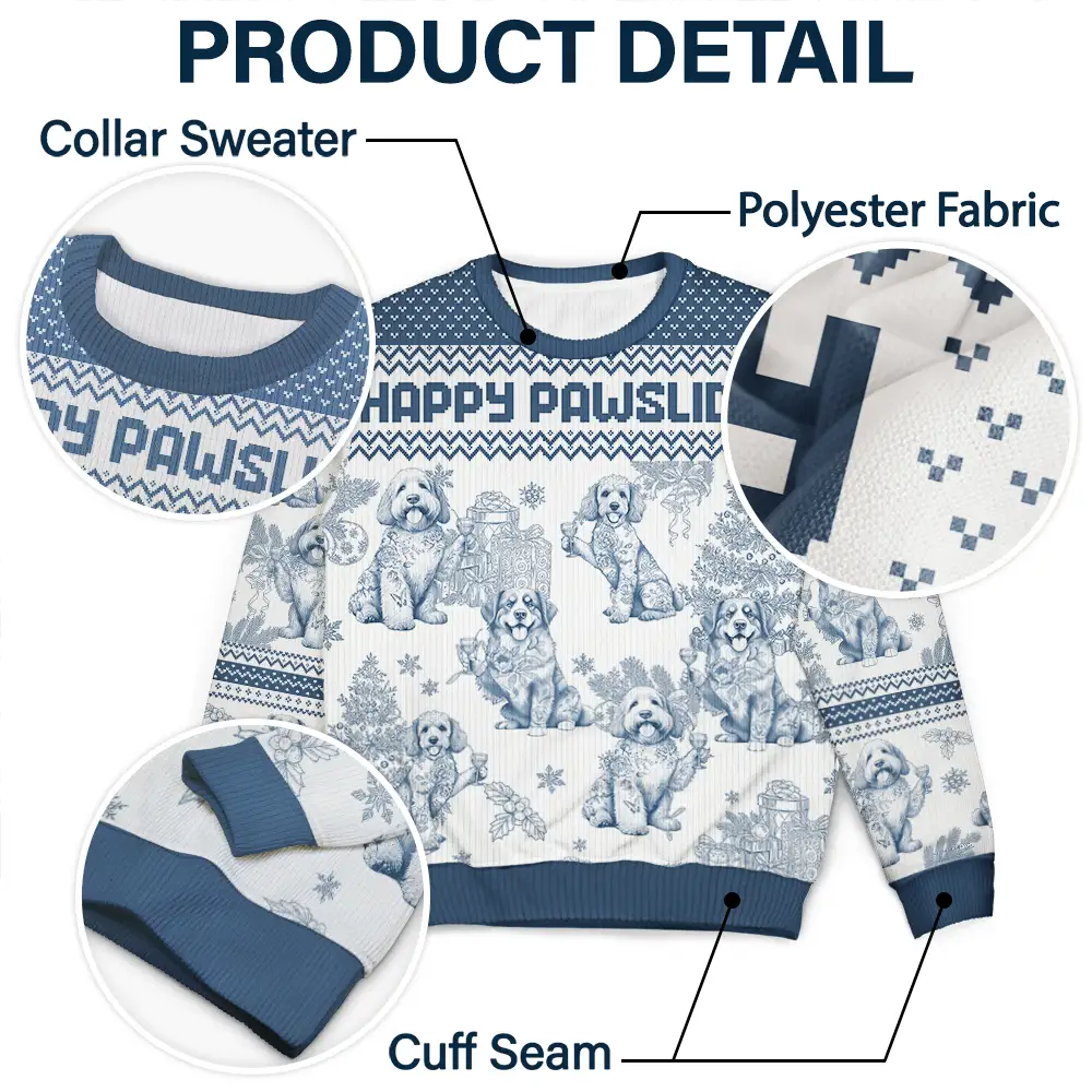 Toile De Jouy Feliz Navidog - Personalized Unisex Ugly Sweater - Image 6