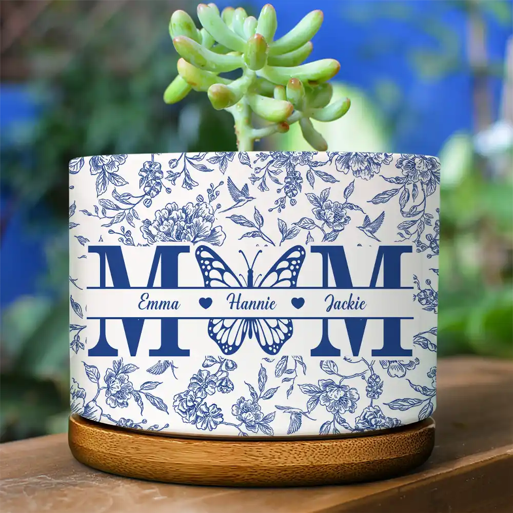 Toile De Jouy Mom Grandma Nana - Personalized Ceramic Plant Pot