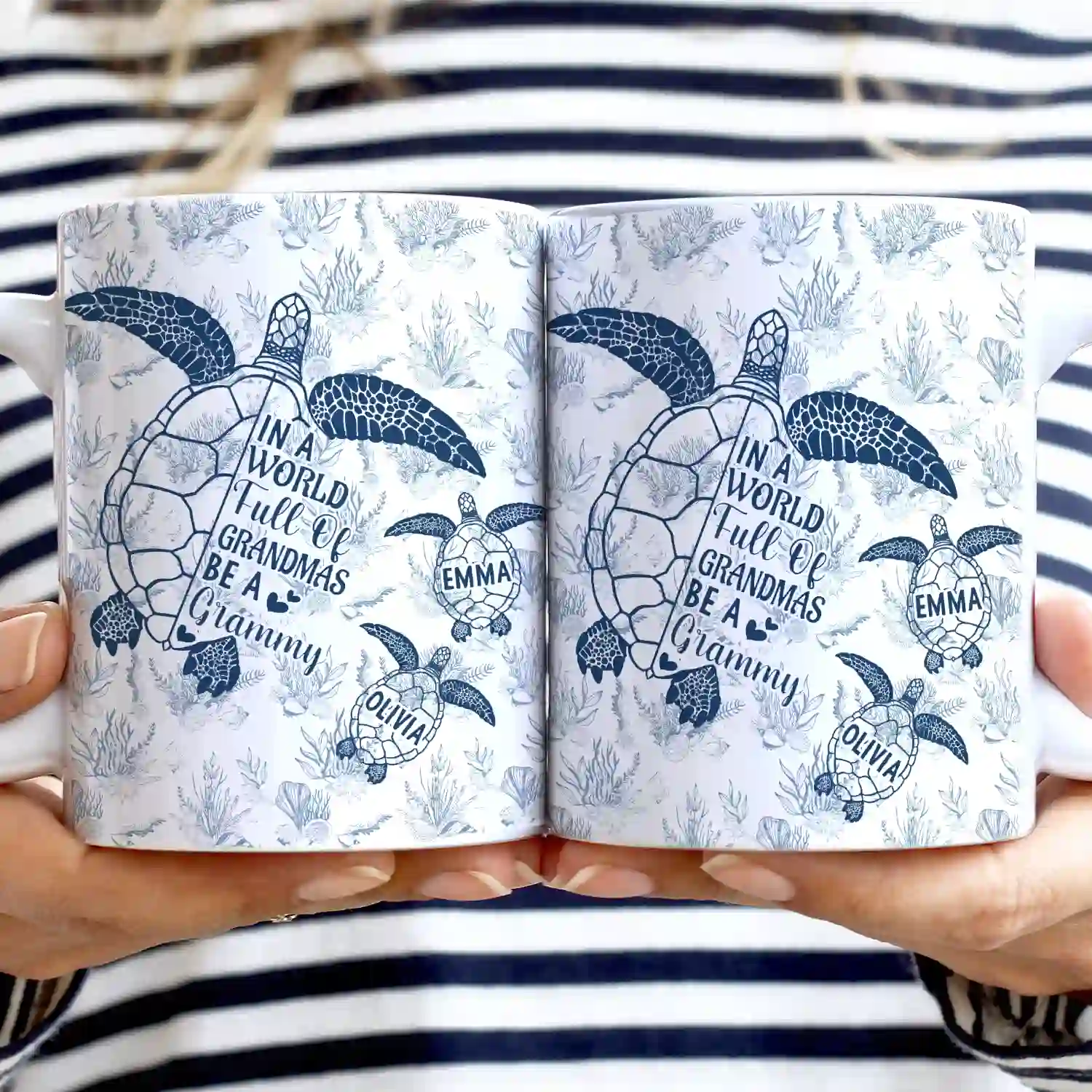Toile De Jouy World Full Of Grandmas - Personalized White Edge-to-Edge Mug - Image 2