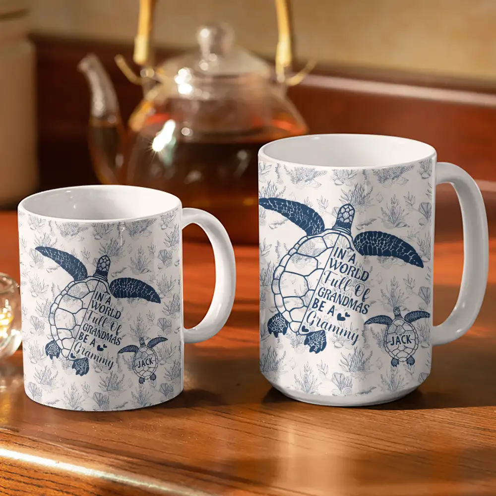 Toile De Jouy World Full Of Grandmas - Personalized White Edge-to-Edge Mug - Image 3