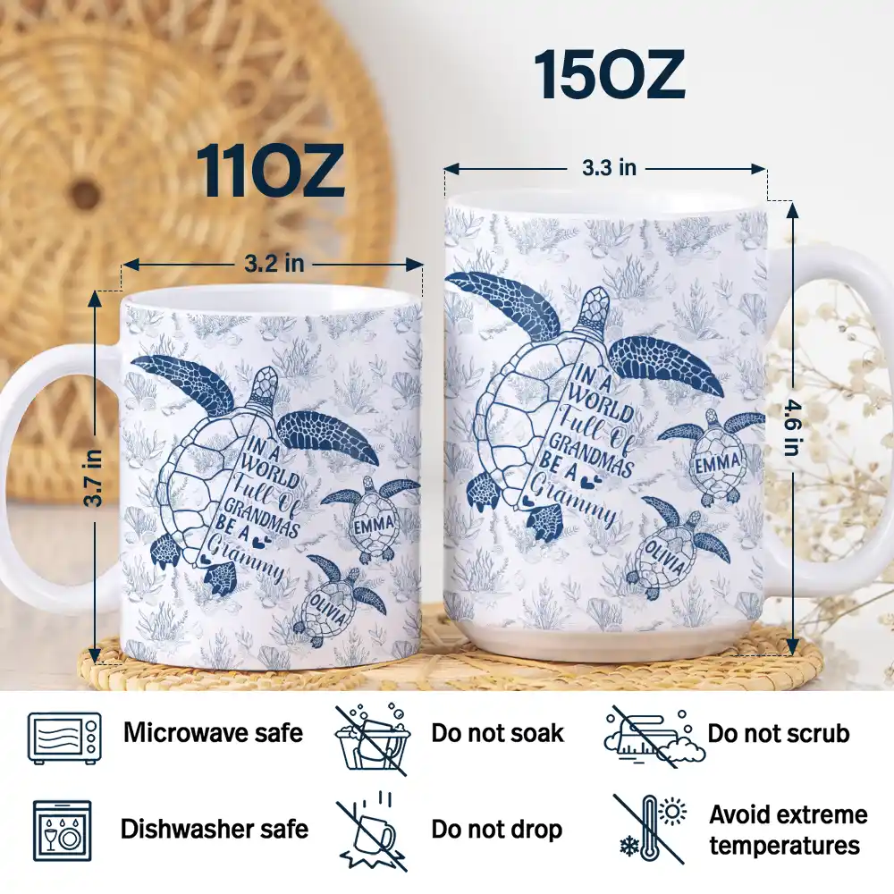 Toile De Jouy World Full Of Grandmas - Personalized White Edge-to-Edge Mug - Image 5