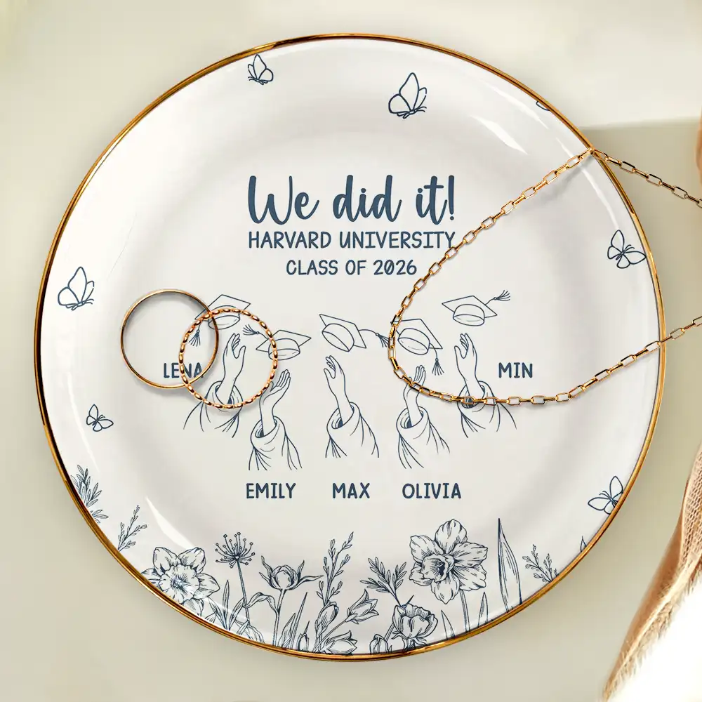 Toile Graduation Cap Toss Celebration - Personalized Ring Dish - Image 4