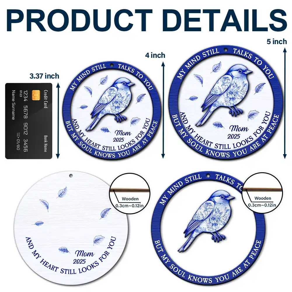 Toile Memorial Bird My Mind Still Talks To You - Personalized 2-Layered Wooden Ornament - Image 5