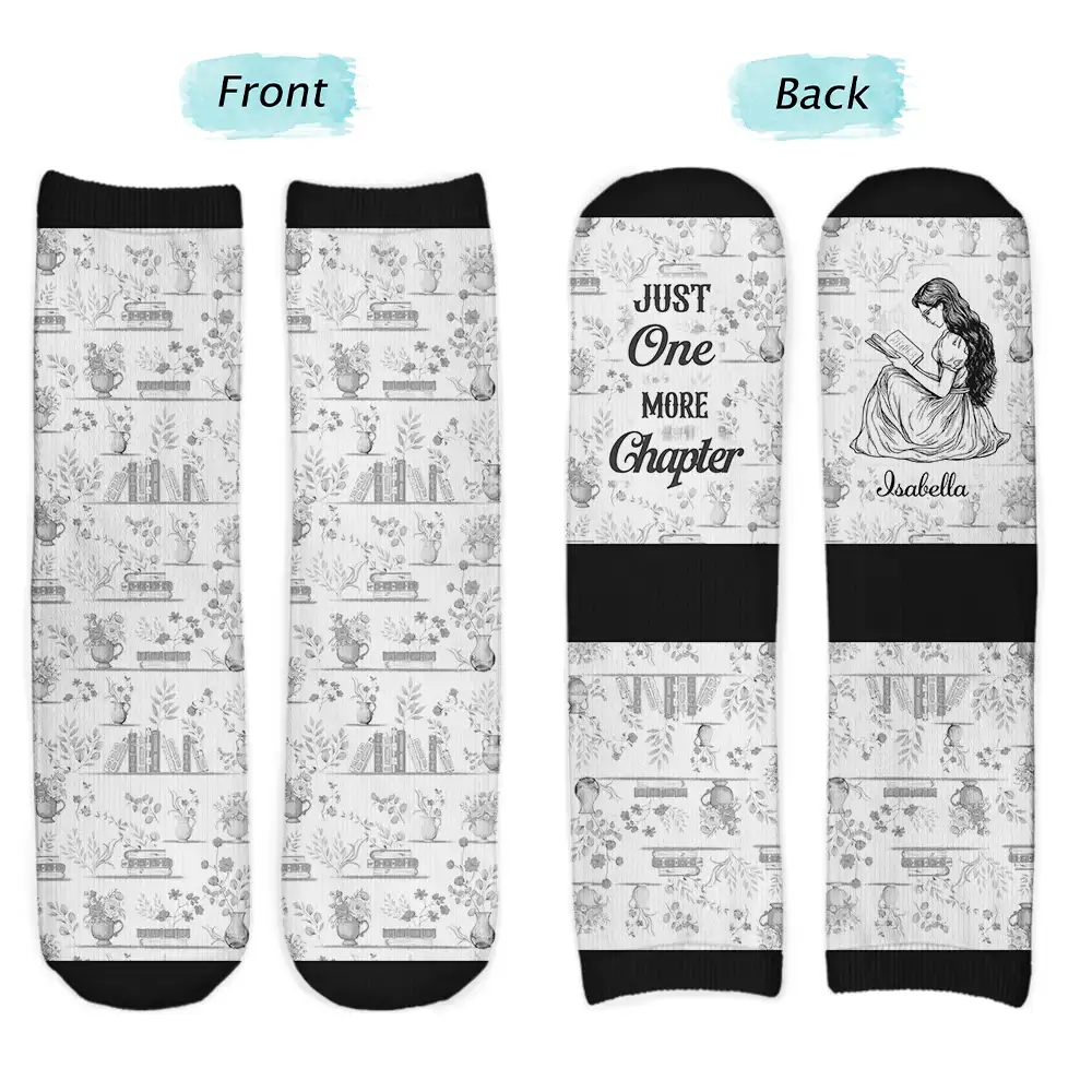 Toile Reading Woman Just A Girl Who Loves Books - Personalized Socks - Image 2