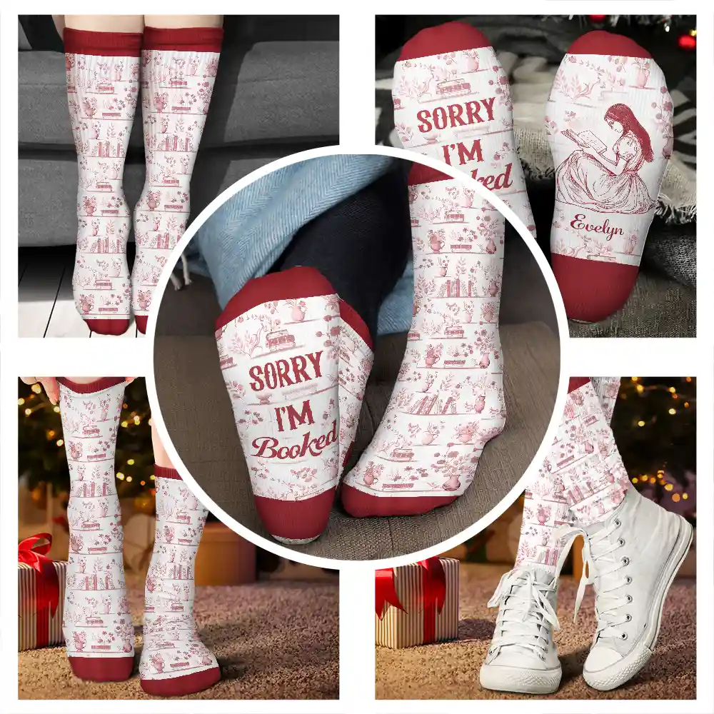 Toile Reading Woman Just A Girl Who Loves Books - Personalized Socks - Image 4