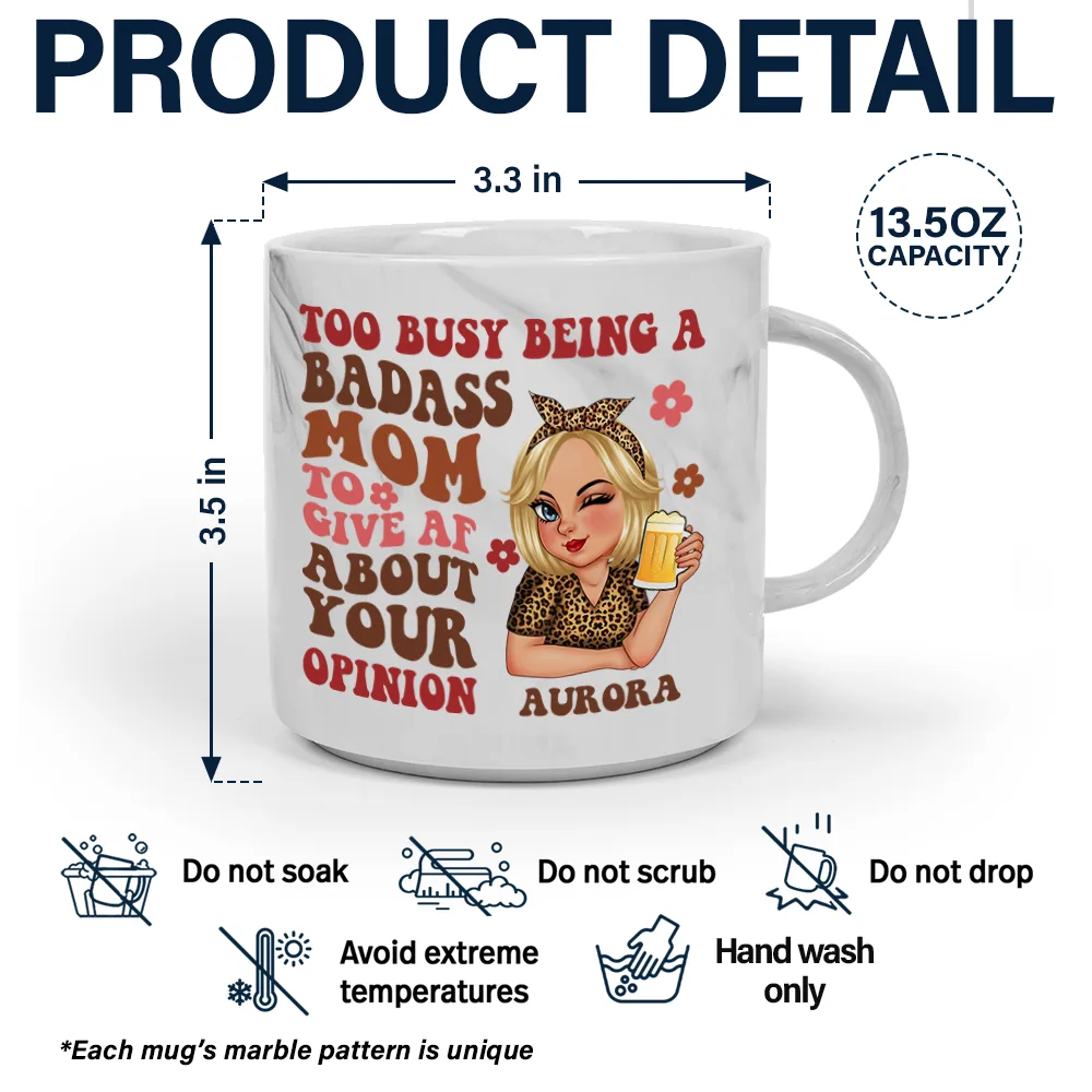 Too Busy Being A Badass Mom - Personalized Marble Mug - Image 5