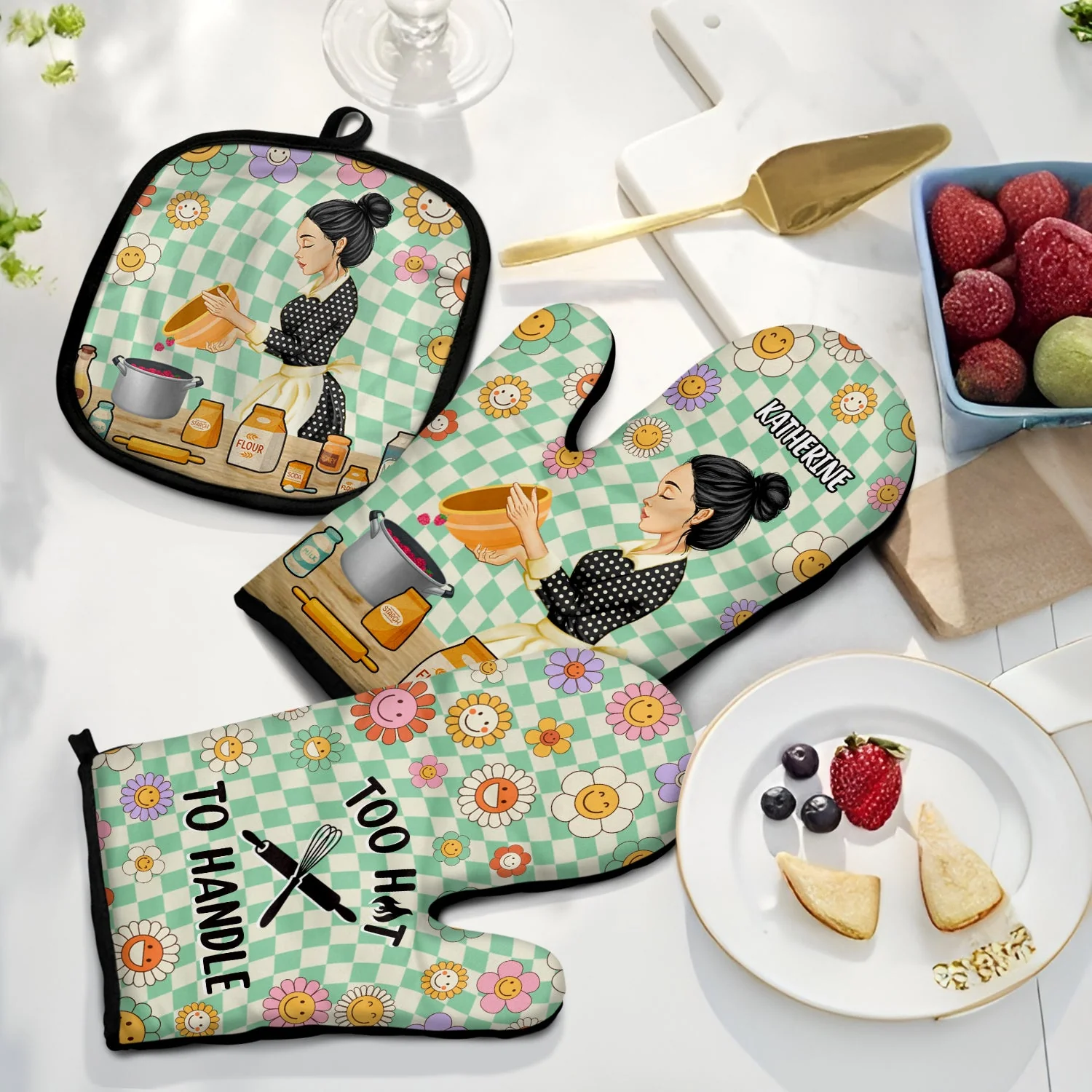Too Hot To Handle - Gift For Women, Mom, Mother - Personalized Oven Mitts, Pot Holders - Image 2