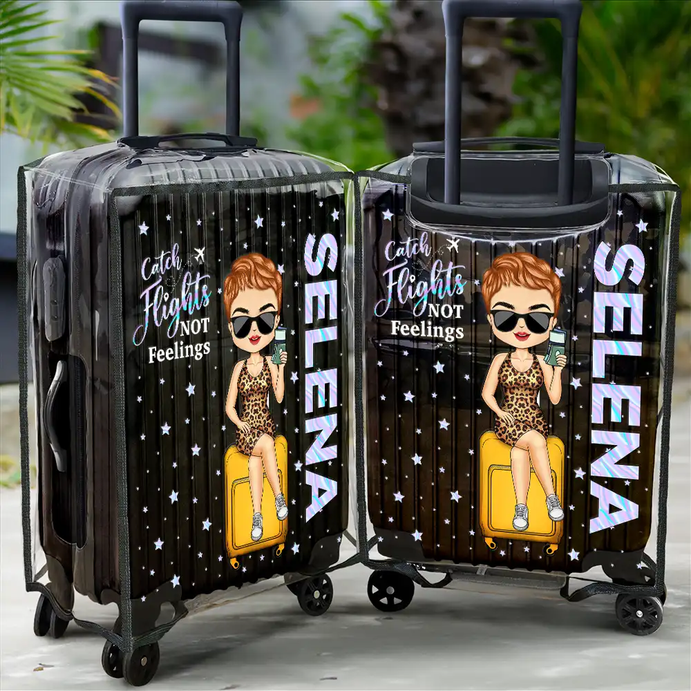 Travel A Girl Boy Who Loves Traveling Clear Hologram Background - Personalized Clear Luggage Cover - Image 2