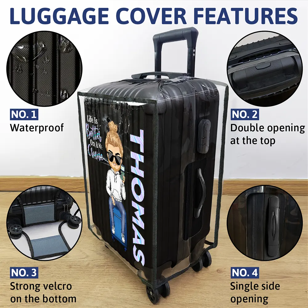 Travel A Girl Boy Who Loves Traveling Clear Hologram Background - Personalized Clear Luggage Cover - Image 4