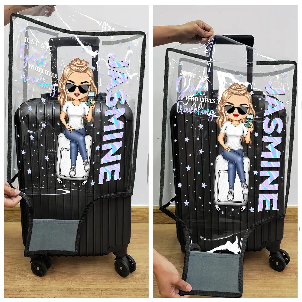 Travel A Girl Boy Who Loves Traveling Clear Hologram Background - Personalized Clear Luggage Cover - Image 5