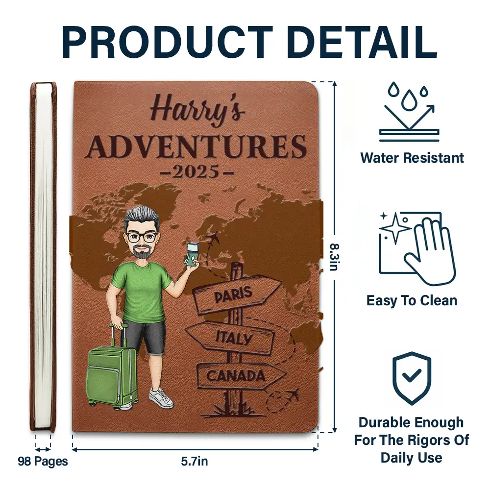 Travel All Around The World - Personalized Leather Journal - Image 5