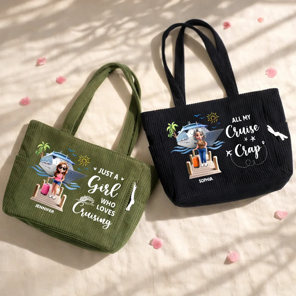 Travel All My Cruise Crap - Personalized Corduroy Tote Bag - Image 2