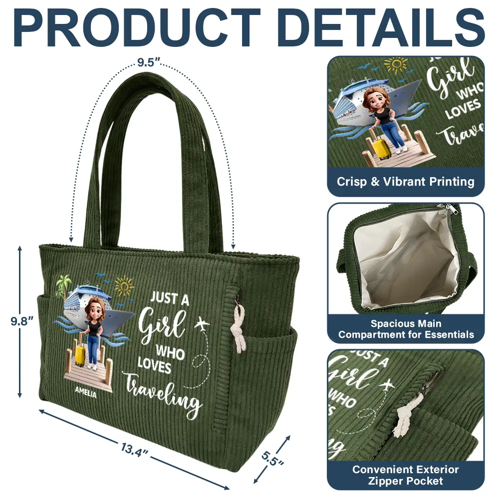 Travel All My Cruise Crap - Personalized Corduroy Tote Bag - Image 5