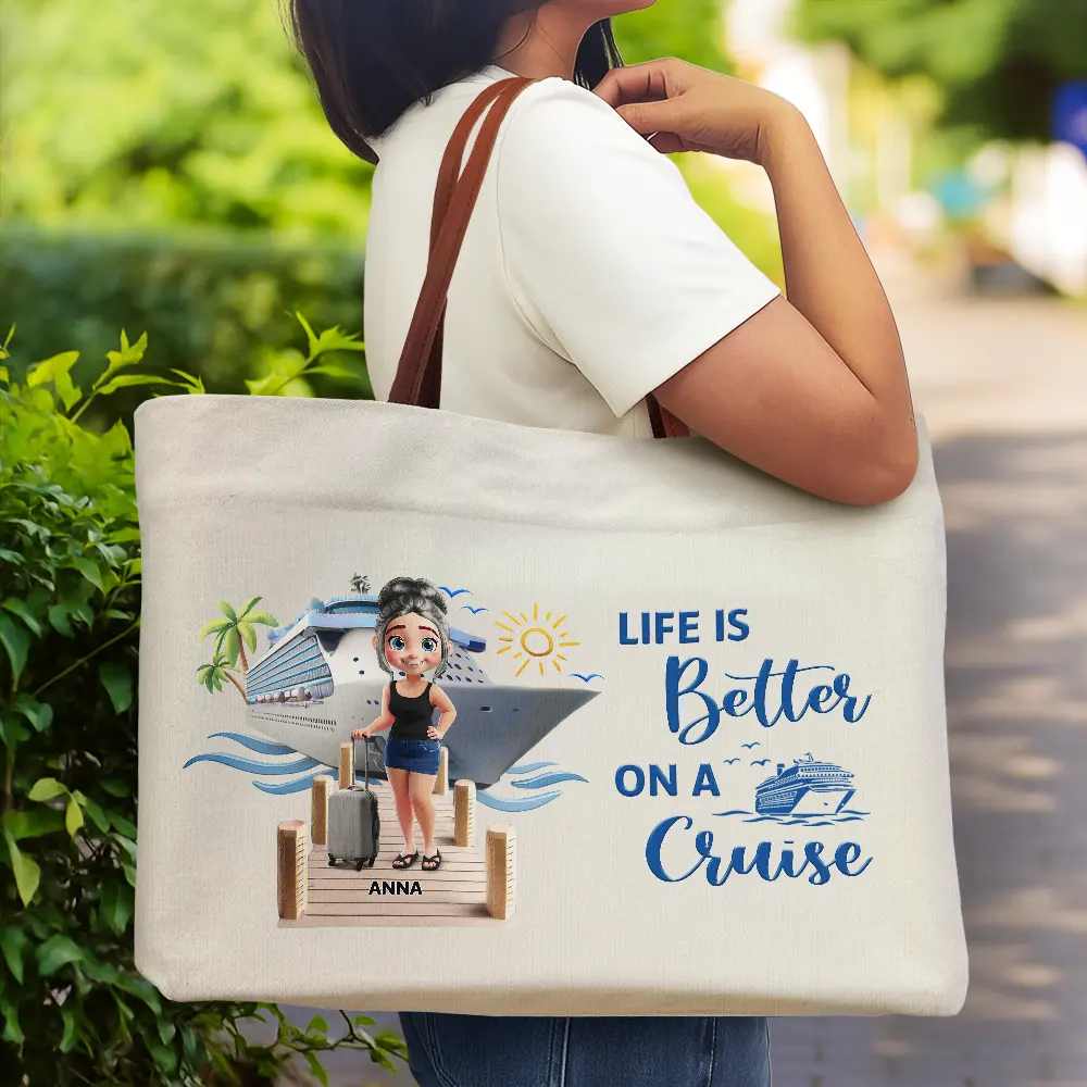 Travel All My Cruise Crap - Personalized Leather Handle Tote Bag - Image 2