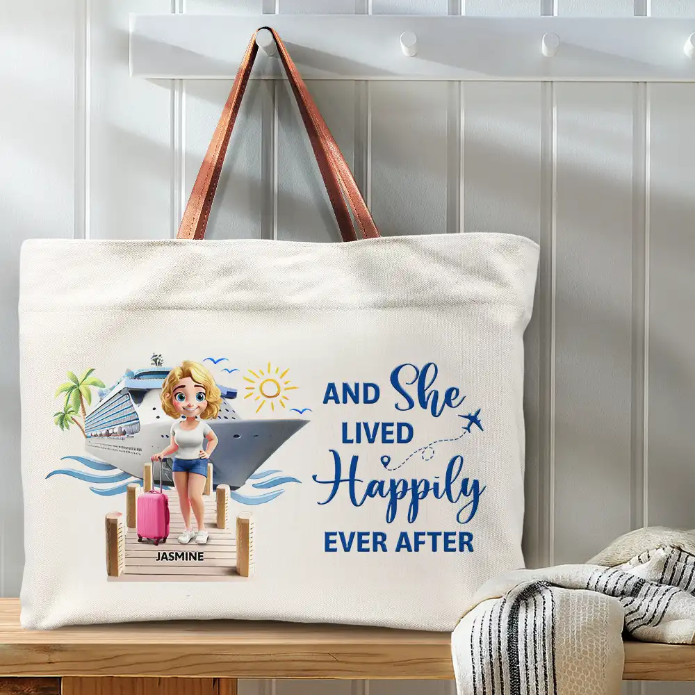 Travel All My Cruise Crap - Personalized Leather Handle Tote Bag - Image 3