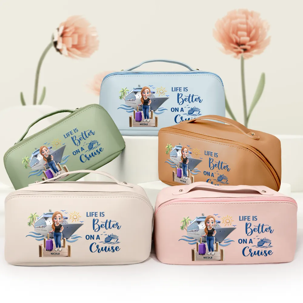 Travel All My Cruise Crap - Personalized Leather Makeup Bag - Image 3