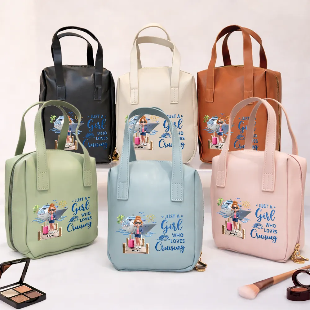 Travel All My Cruise Crap - Personalized Leather Makeup Bag With Handle - Image 2
