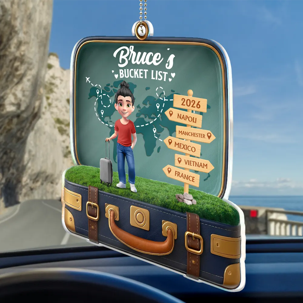 Travel Bucket List Couple - Personalized Acrylic Car Hanger - Image 2
