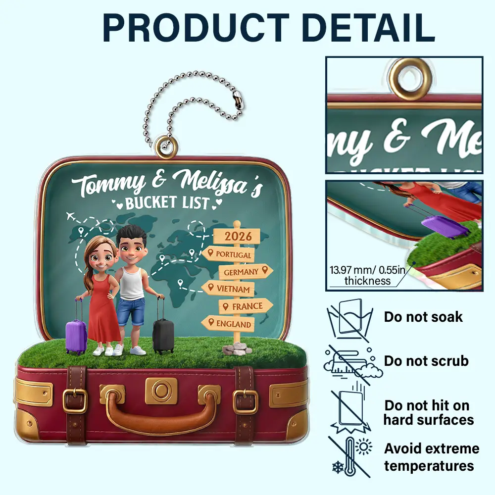Travel Bucket List Couple - Personalized Acrylic Car Hanger - Image 5