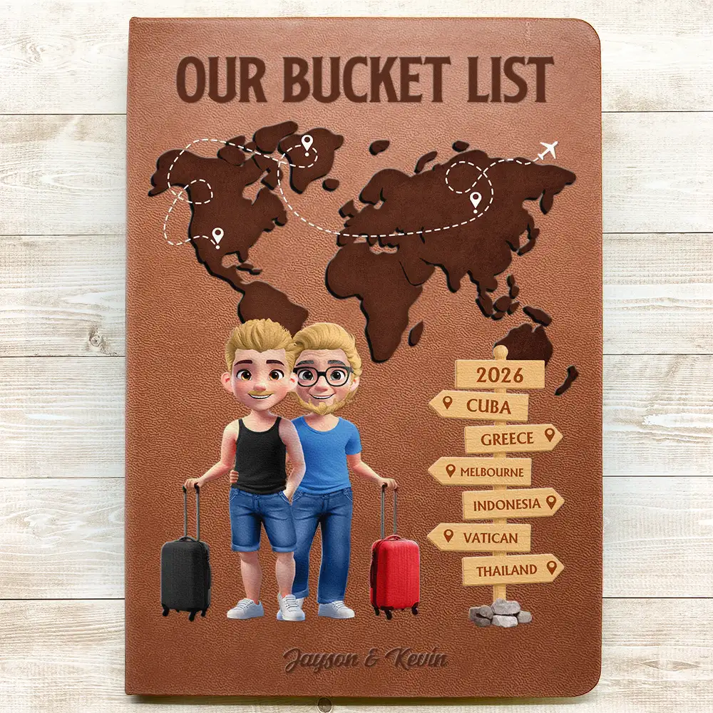 Travel Bucket List For Couples And Travel Lovers - Personalized Leather Journal - Image 3