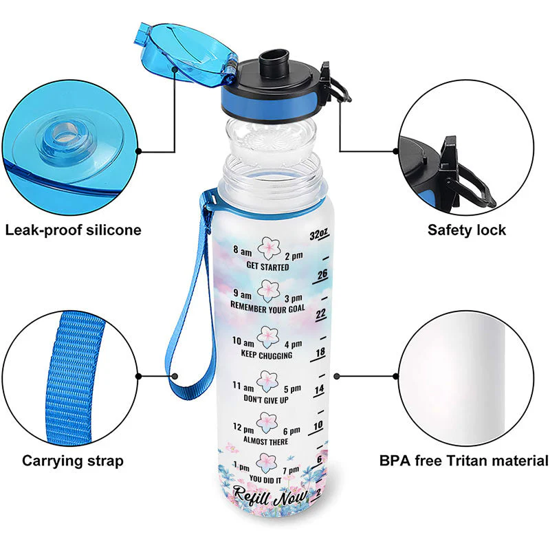 Travel Chibi Girl Living My Best Life - Personalized Custom Water Tracker Bottle - Image 4