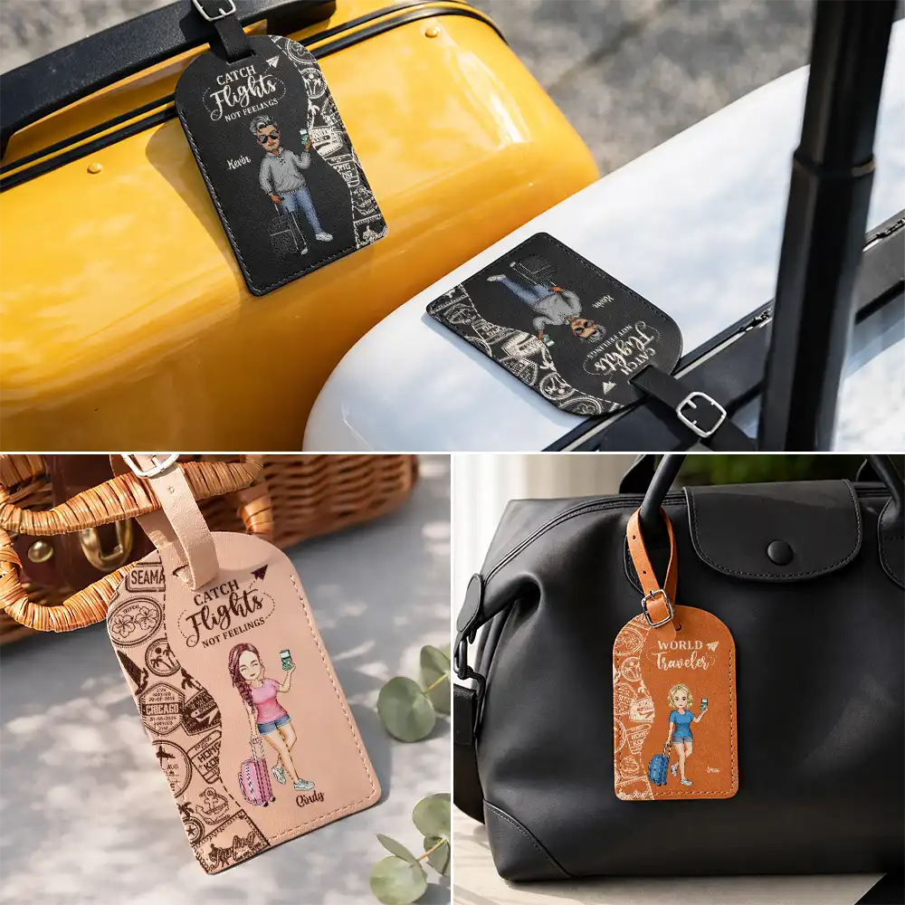 Travel Couple And So The Adventure Begins - Personalized Combo 2 Leather Luggage Tags - Image 4