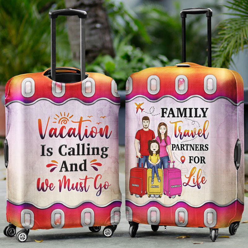 Travel Couple Family And So The Adventure Begins - Gift For Traveling Lovers - Personalized Custom Luggage Cover - Image 2