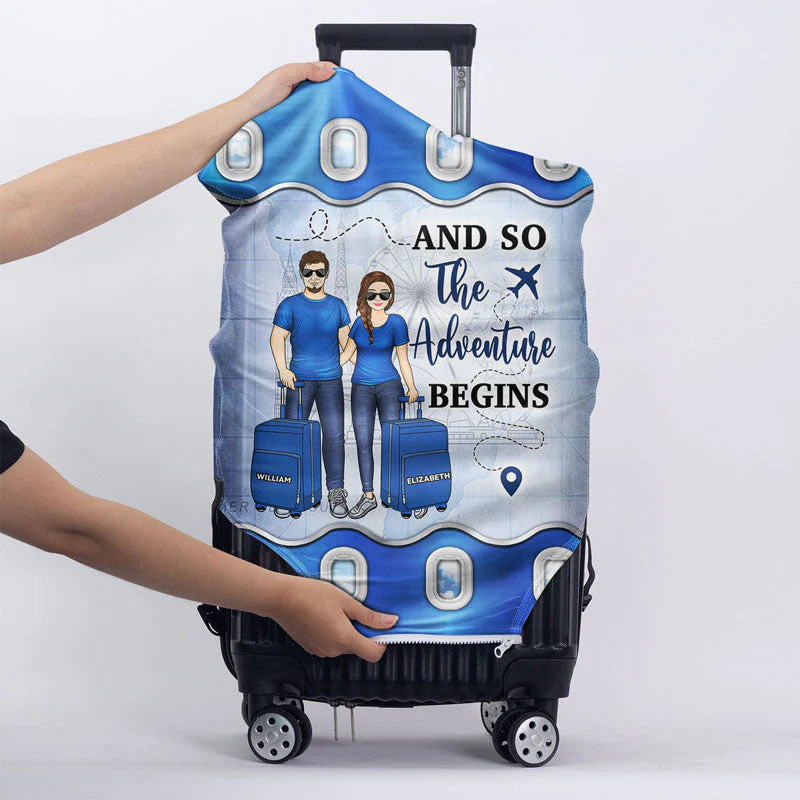 Travel Couple Family And So The Adventure Begins - Gift For Traveling Lovers - Personalized Custom Luggage Cover - Image 5