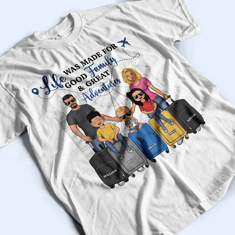 Travel Couple Family And So The Adventure Begins - Gift For Traveling Lovers - Personalized Custom T Shirt - Image 3