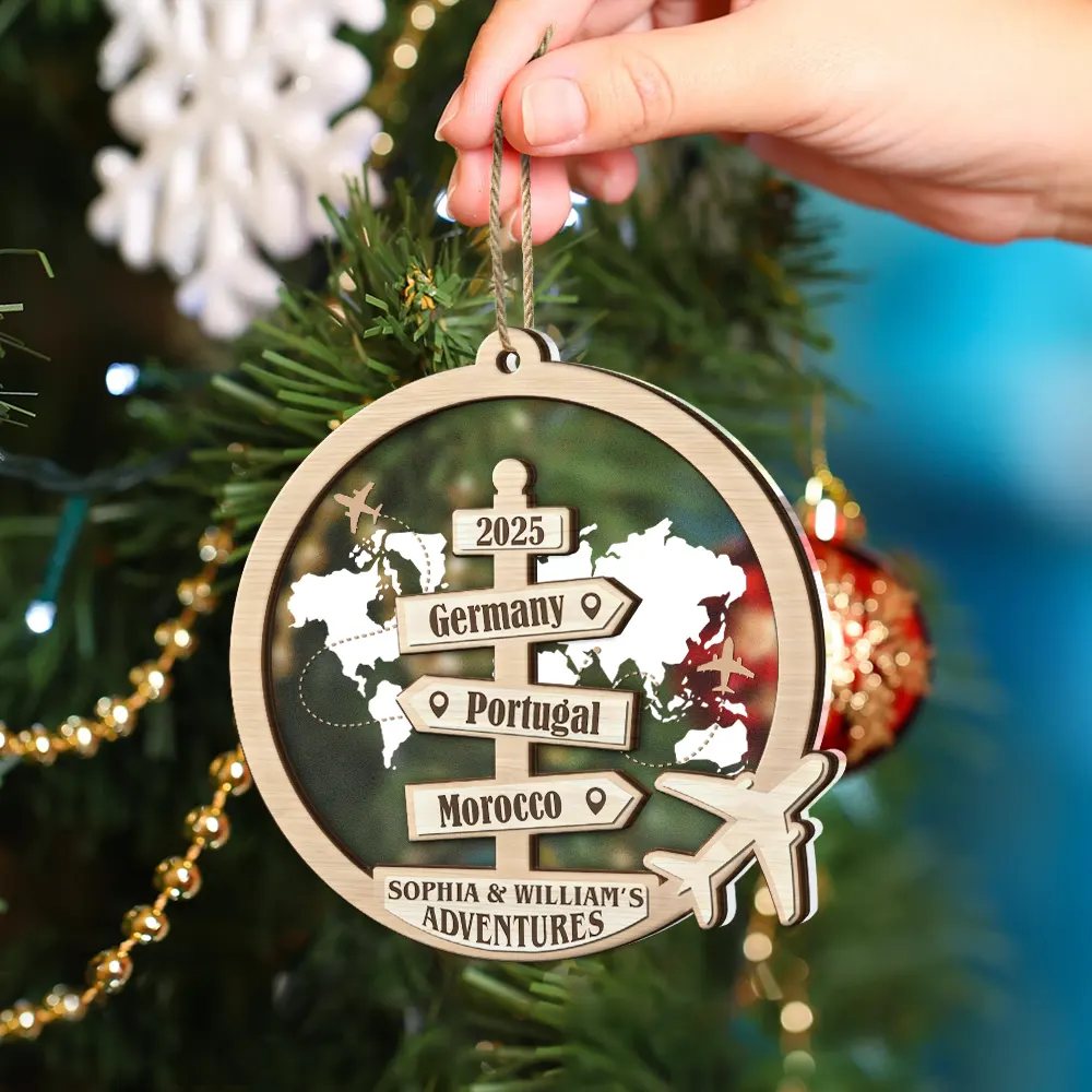 Travel Couple Goal, Destination Of All Year - Personalized 2-Layered Mix Ornament - Image 4