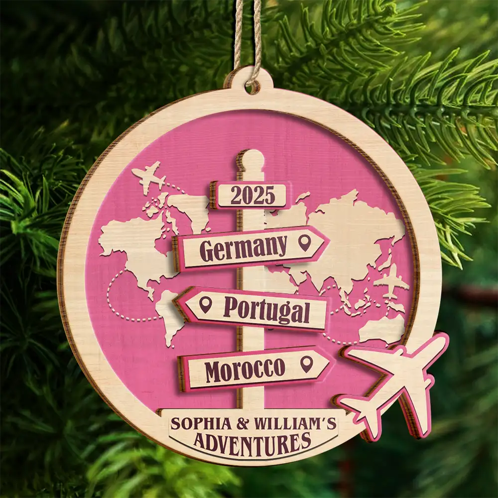 Travel Couple Goal, Destination Of All Year - Personalized 2-Layered Wooden Ornament - Image 4