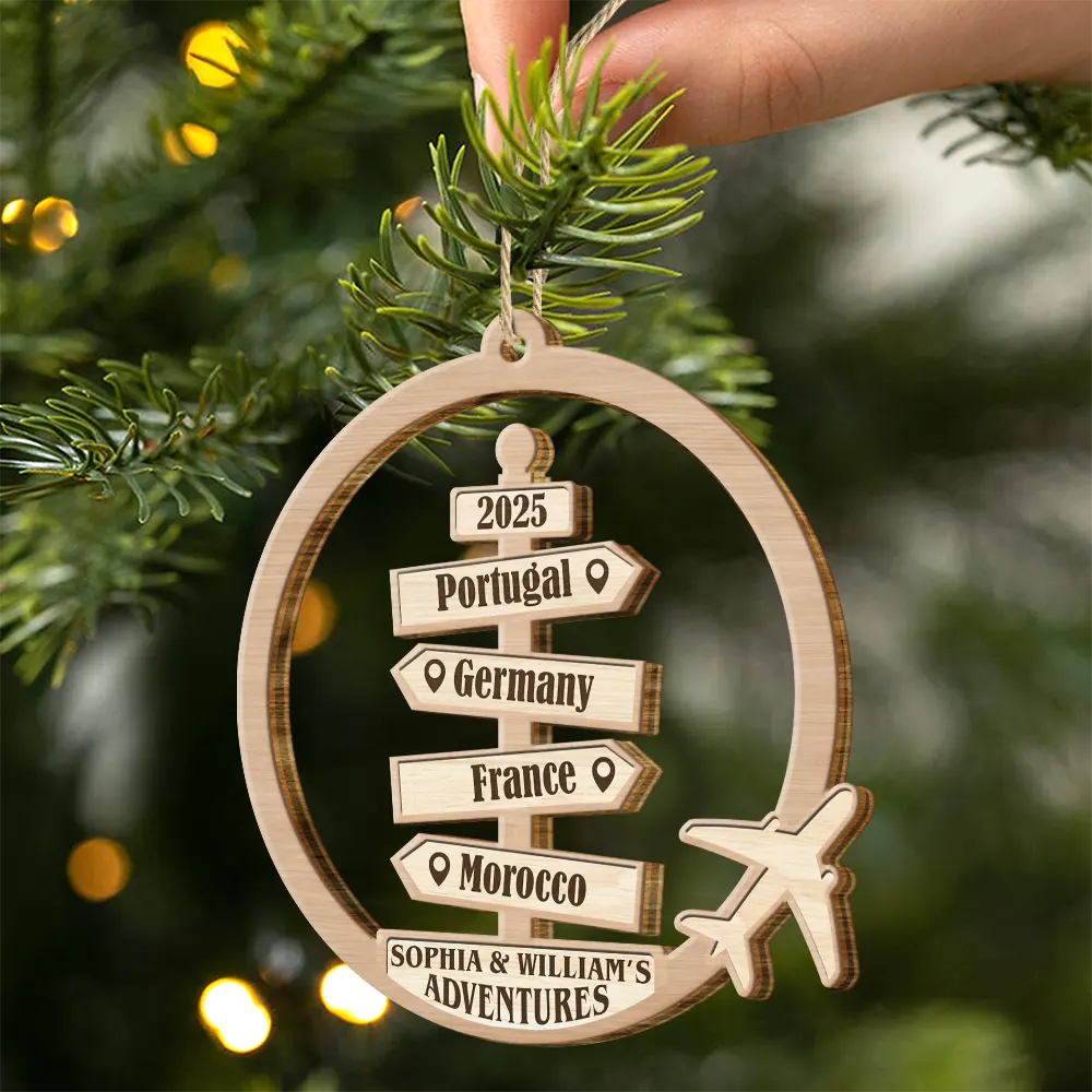 Travel Couple Goal, Destination Of All Year - Personalized Custom Shaped Wooden Ornament - Image 2