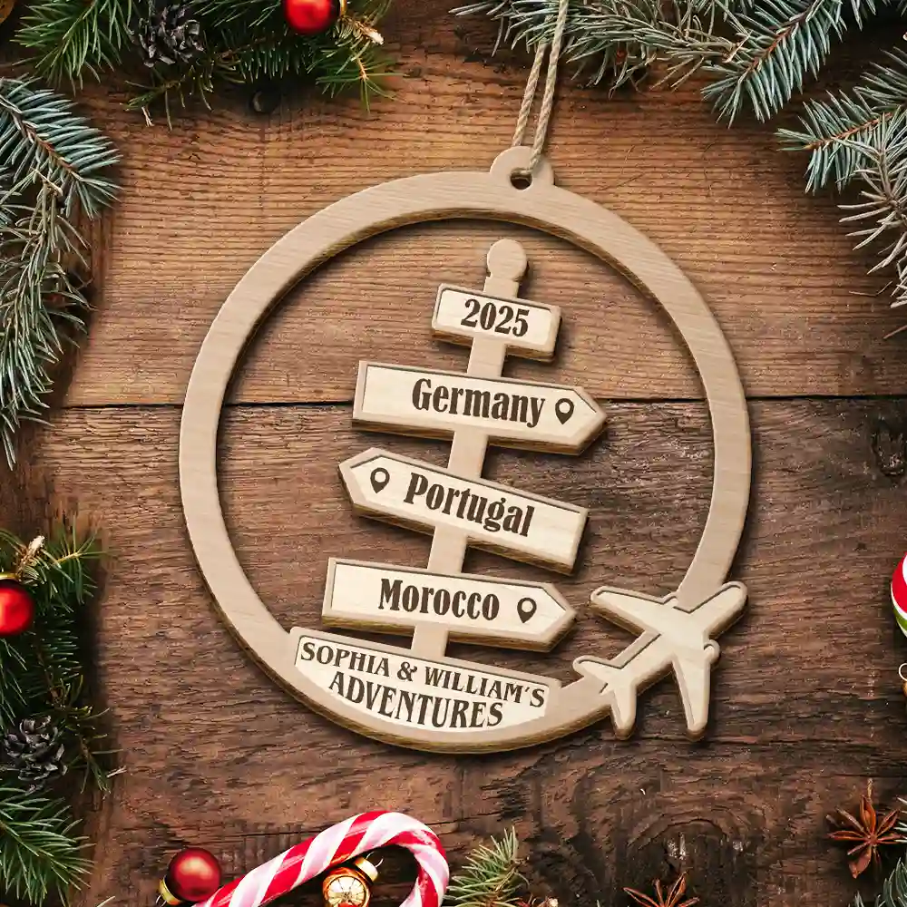 Travel Couple Goal, Destination Of All Year - Personalized Custom Shaped Wooden Ornament - Image 5