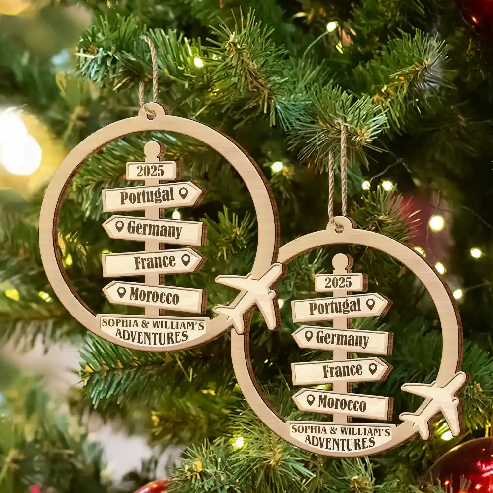 Travel Couple Goal, Destination Of All Year - Personalized Custom Shaped Wooden Ornament - Image 6