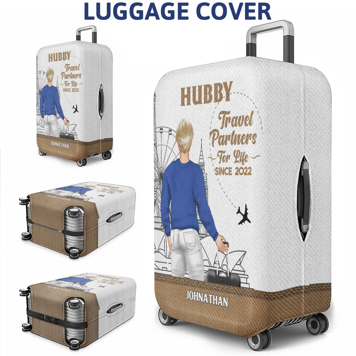 Travel Couple Hubby Wifey Partners For Life - Gift For Couples - Personalized Combo 2 Luggage Covers - Image 3