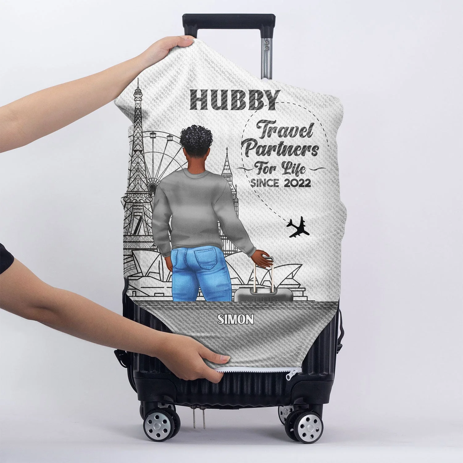 Travel Couple Hubby Wifey Partners For Life - Gift For Couples - Personalized Combo 2 Luggage Covers - Image 5