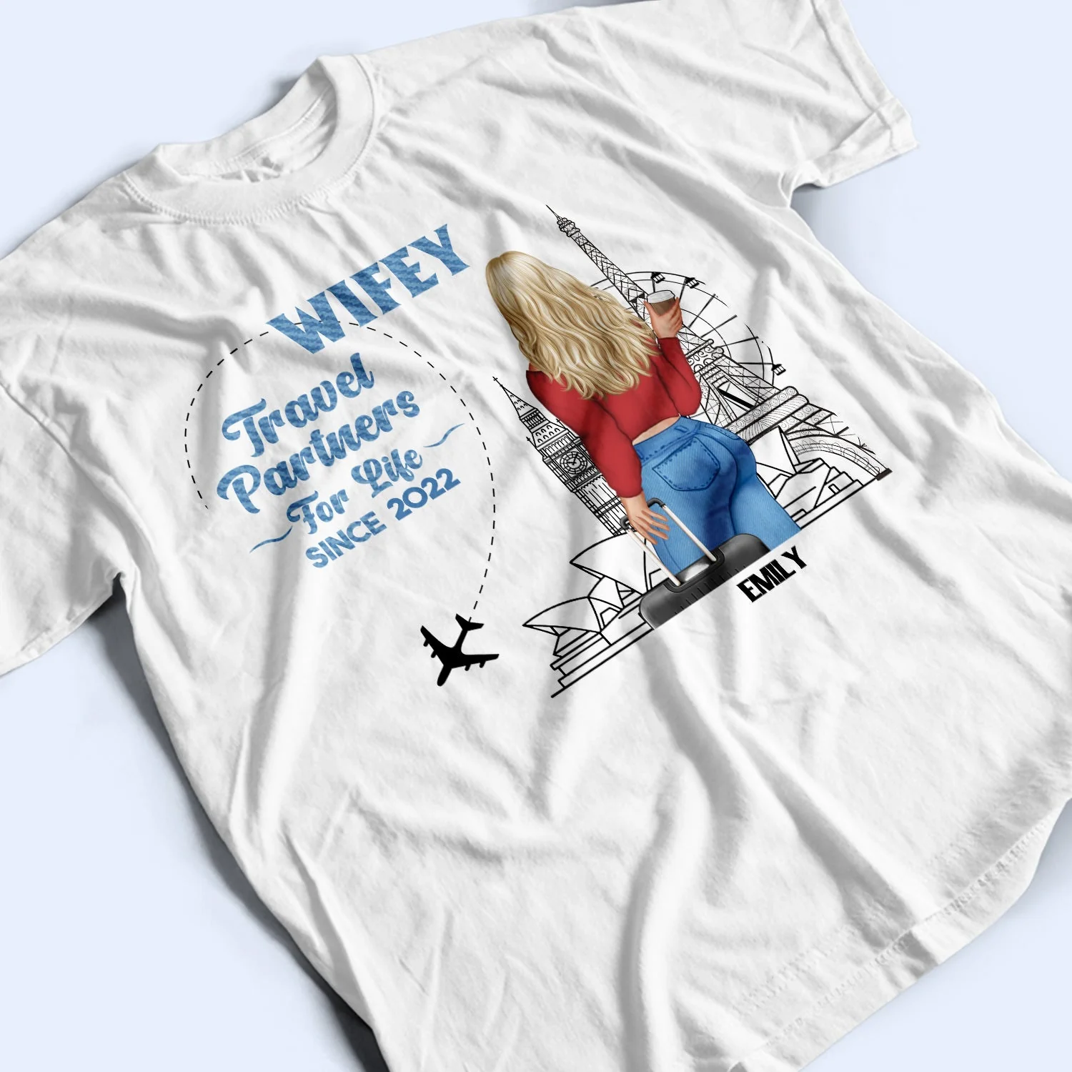 Travel Couple Hubby Wifey Partners For Life - Gift For Couples - Personalized Custom T Shirt - Image 4