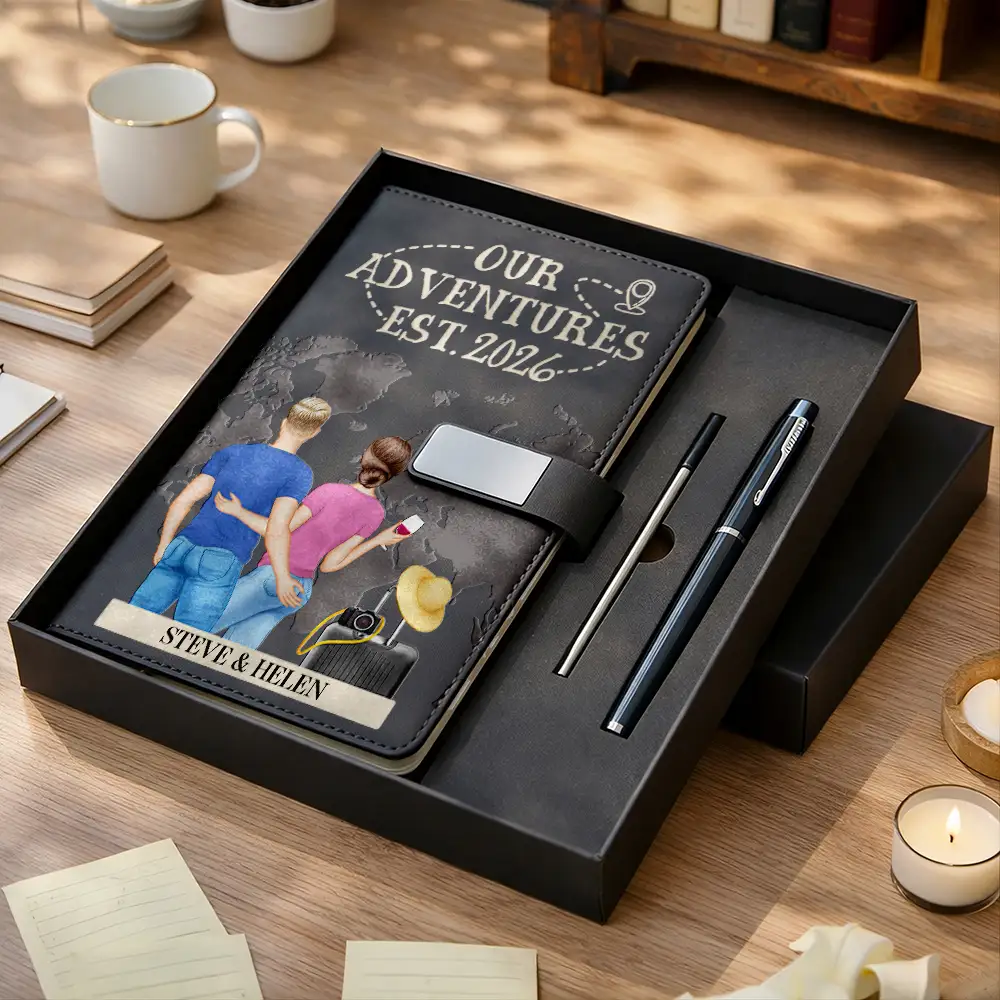 Travel Couple Our Adventure Book - Personalized Leather Notebook Set - Image 2