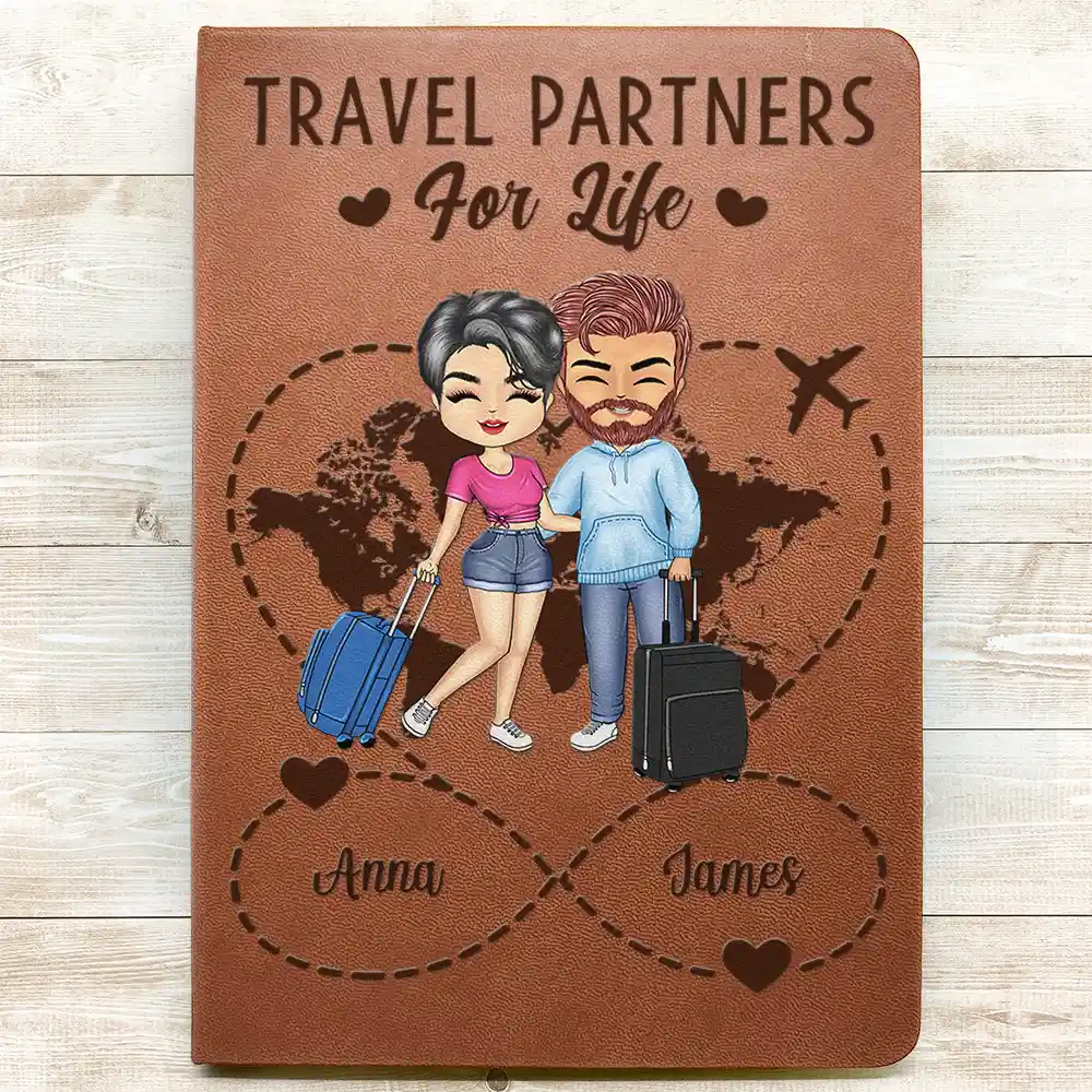 Travel Couple To A Lifetime Of Adventure Together Infinity Heart - Personalized Leather Journal - Image 3
