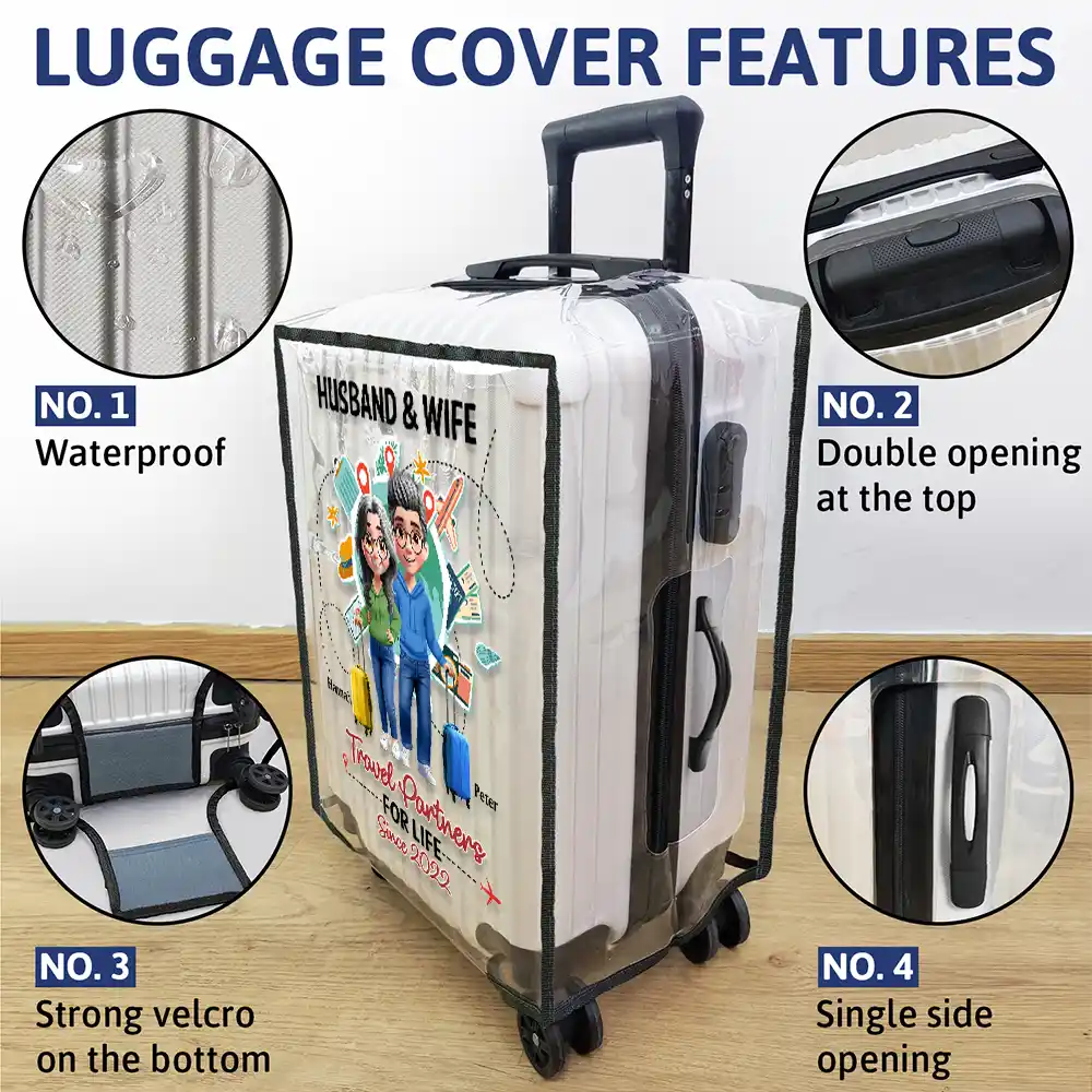 Travel Couple Travel Partners For Life 3D Effect - Personalized Clear Luggage Cover - Image 4