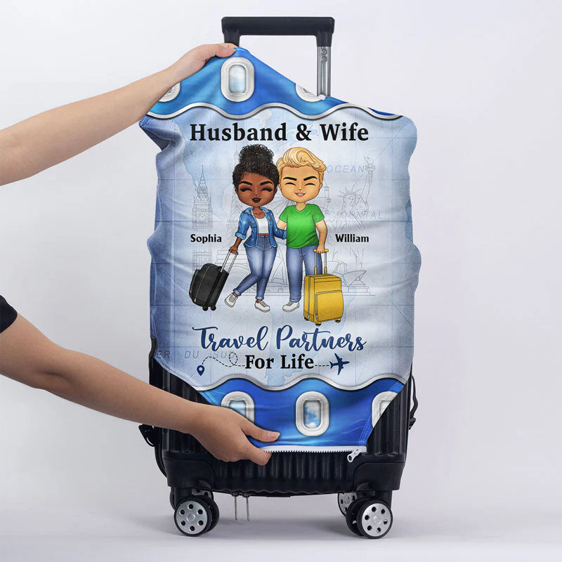 Travel Couple Travel Partners For Life - Couple Gift - Personalized Custom Luggage Cover - Image 6