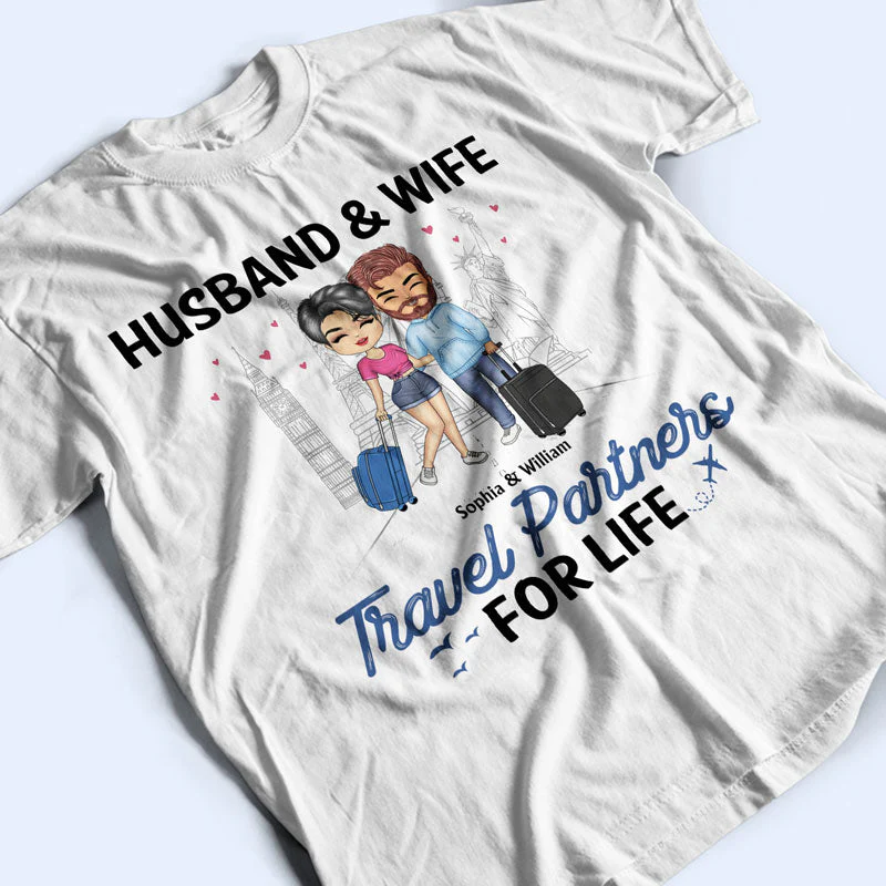Travel Couple Travel Partners For Life - Couple Gift - Personalized Custom T Shirt - Image 3