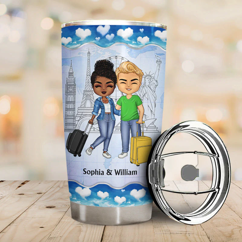 Travel Couple Travel Partners For Life - Couple Gift - Personalized Custom Tumbler - Image 2