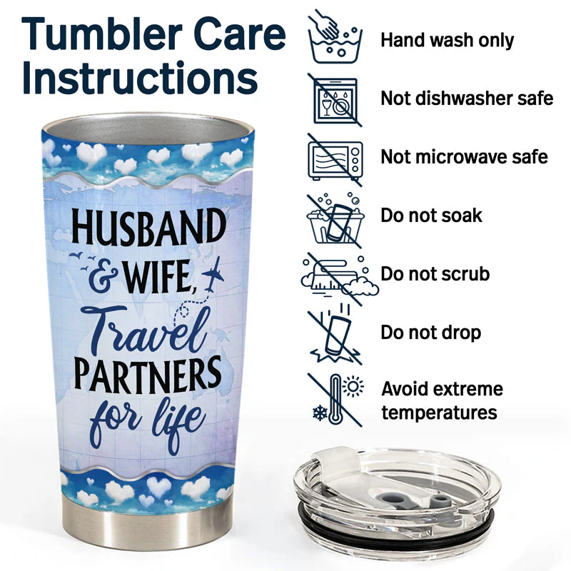 Travel Couple Travel Partners For Life - Couple Gift - Personalized Custom Tumbler - Image 5