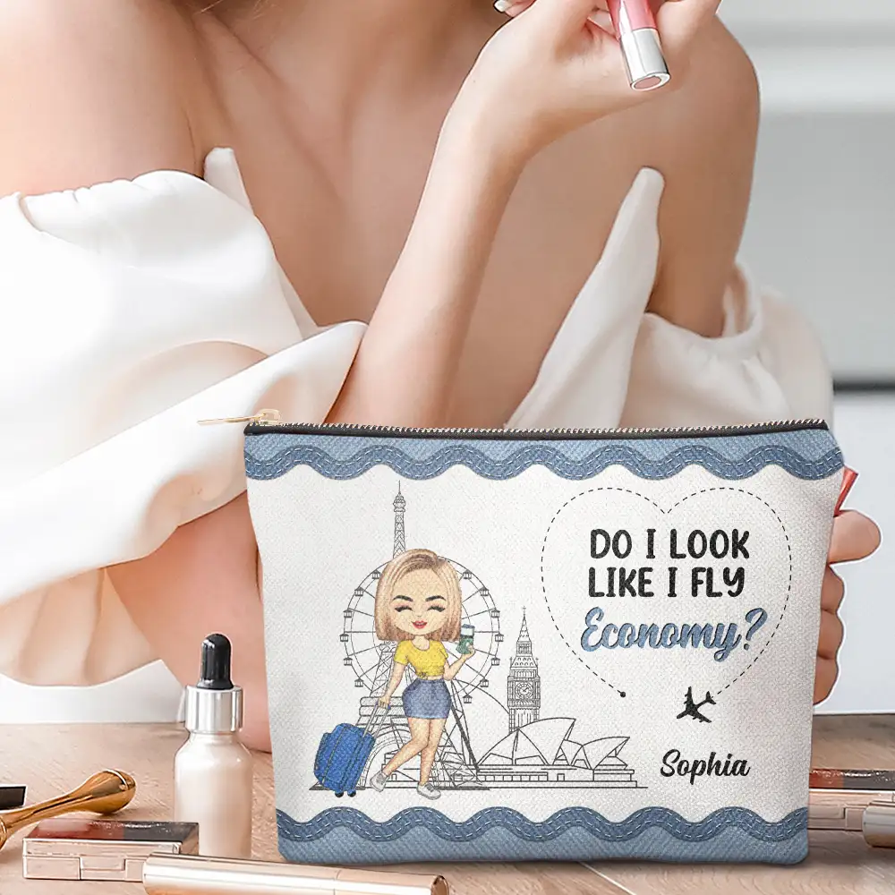 Travel Do I Look Like I Fly Economy - Personalized Cosmetic Bag - Image 2