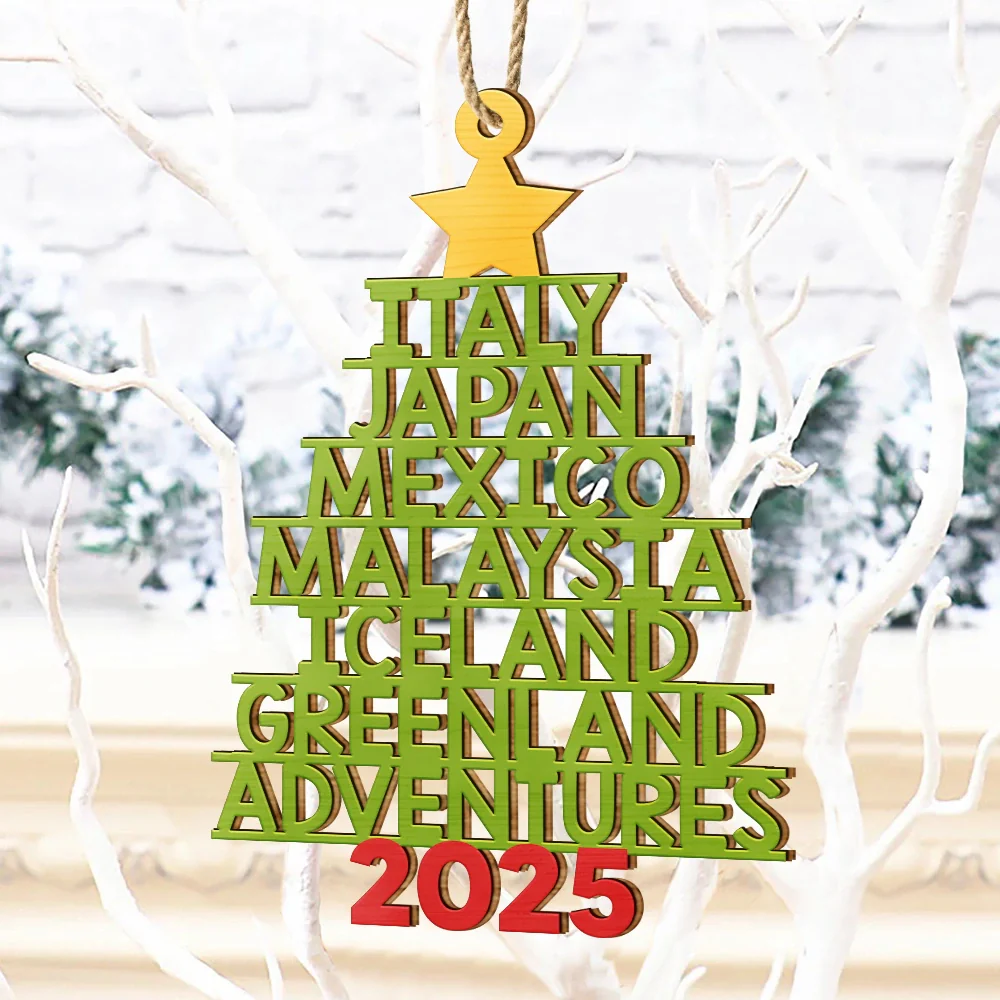 Travel Goal Destination Of The Year Color Version - Personalized Custom Shaped Wooden Ornament - Image 4