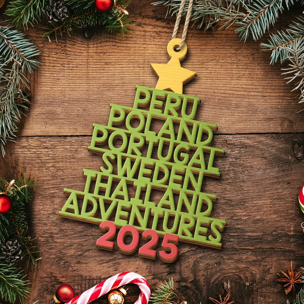 Travel Goal Destination Of The Year Color Version - Personalized Custom Shaped Wooden Ornament - Image 5